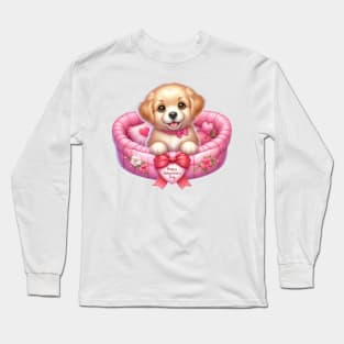 Valentine Golden Retriever Dog in Bed Long Sleeve T-Shirt